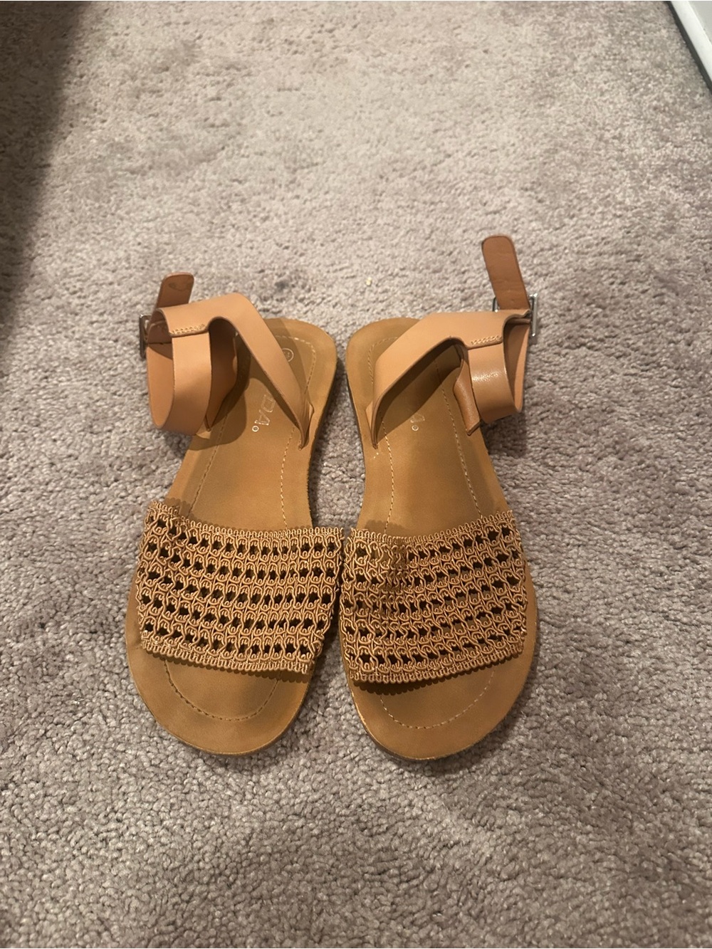 Soda Tan Woven Strap Ankle Strap Sandals Size 7.5
